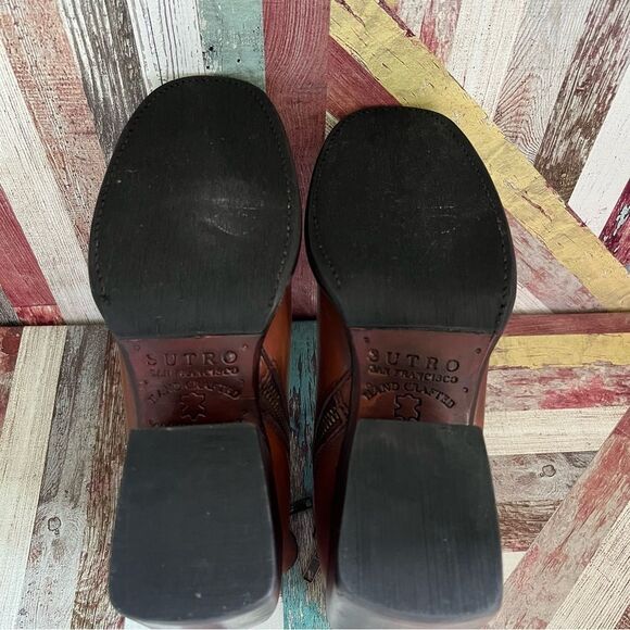 Sutro Polk Leather Booties Boots Chunky Heel Inside Zip Burnish Brown EUC 8 - Picture 10 of 11